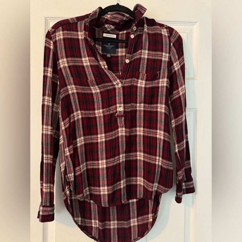 American Eagle Half Button Down Flannel Top